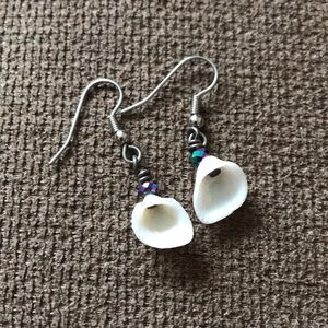 Seashell Bead Earrings Dainty Silver